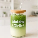 Matcha Girlie Glass Tumbler with Lid and Straw
