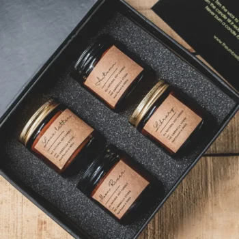 Luxe gift box- Set of 4 scented candles:Moon River, Library, Autumn and Love Letters