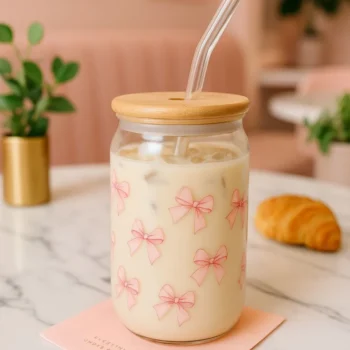 Coquette Glass Tumbler with Lid and Straw