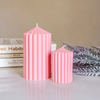 Ribbed Pillar Candle set of 2- Pink