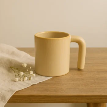 Modern Soleil Mug – Warm Ochre Stoneware with Sculptural Handle