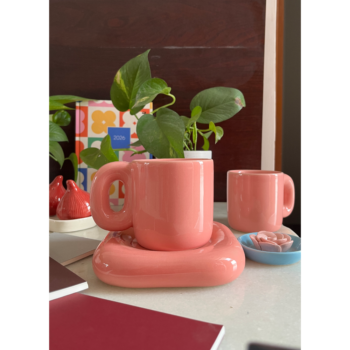Square Pink Tubby Mug & Saucer Set
