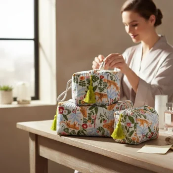 Jungle 3-Piece Quilted Cotton Travel Pouch Set