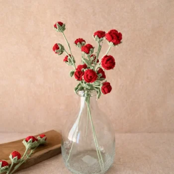 Crochet Red Mini Rose Set of 2