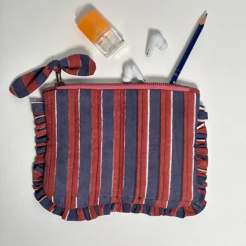 Sustainable Quilted Cotton Travel Pouch l Rustic Flat Frill Organizer