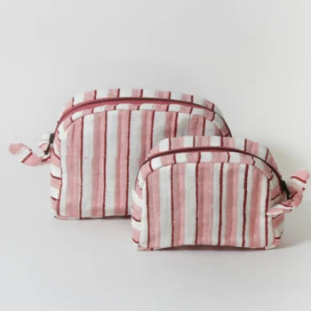 Sustainable Quilted Cotton Travel Pouch Set l Rose Checks Classic Organiser Set