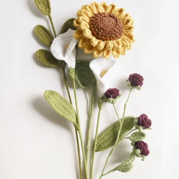 Crochet Sunflower Lily Bouquet- 5 Stems