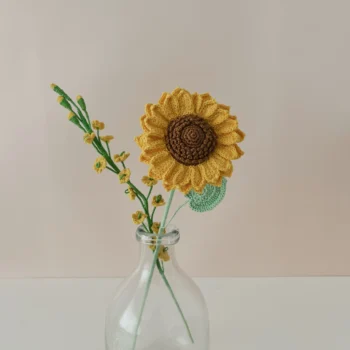 Crochet Sunflower Orchid Bouquet - 2 Stems