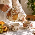 Summer Orchard Stoneware Tea Set | Floral Ceramic Teapot with 2 Coffee & Tea Cups