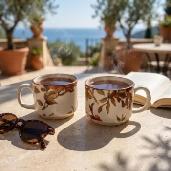Summer Orchard Stoneware Tea & Coffee Cups Set of 2 | Floral Ceramic Mugs