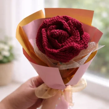 Crochet Maroon Rose Bouquet