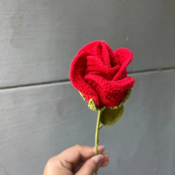 Crochet Red Rose Flower Bud - Single