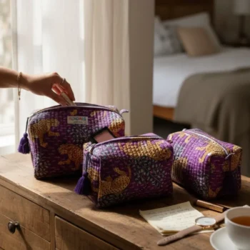 Purple Jungle 3-Piece Quilted  Cotton Travel Pouch Set