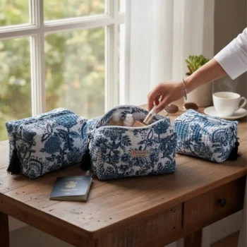 Bohemian 3-Piece Quilted Cotton Travel Pouch Set