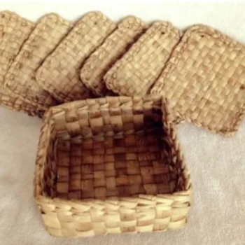 Nayra Water Hyacinth Square Coaster Set with Holder (6 pcs)