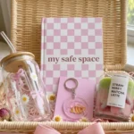 My Safe Space Aesthetic Gift Box – Candle, Journal, Glass Cup & Keychain | Self Care Gift for Her