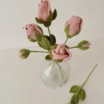 Single Crochet Flower - Pink Rose with Bud
