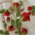 Crochet Flower -  Rose with 2 Buds (Single)