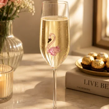 Handcrafted Flamingo Champagne Glass | Elegant Crystal-Clear Stemware with Pink Glass Flamingo | Premium Champagne Flute for Celebrations, Gifting & Home Bar