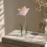 Handcrafted Glass Flower Showpiece for Home Decor | Premium Decorative Glass Lily Flower Sculpture for Living Room, Bedroom & Office Table | Elegant Gift Item | Pink | 12 Inch