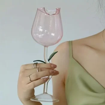 Handcrafted Rose Wine Glass| Elegant Floral Borosilicate Glass Goblets | Artistic Rose-Shaped Stemware for Wine, Cocktails & Special Occasions